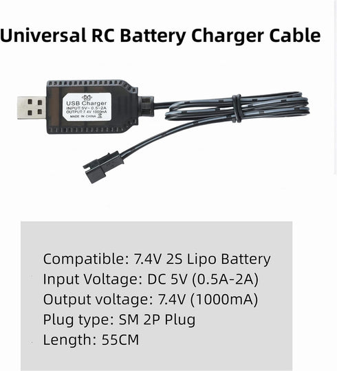 Aliwisdom 2 7.4V 2S Universal RC Battery Charger Cable with SM Pin Connector Plug for Lipo Battery, Compatible with RC