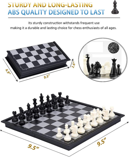 PGDOV Set 9.5 Inches 2-Player Magnetic Travel Chess - Small Chess Folding Board Games, Foldable & Portable Gifts