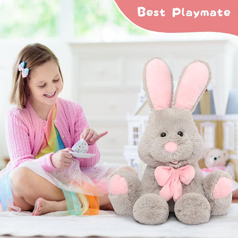 MorisMos Giant Bunny Stuffed Animal, 31.5'' Large Grey Rabbit Plush Toy with Pink Ears, Ideal Gift for Cuddling