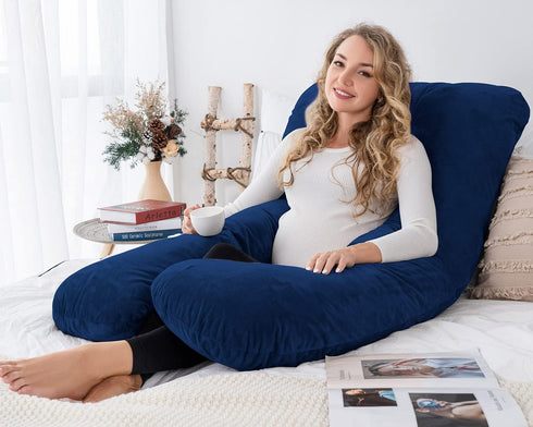 Navy U Shaped Pregnancy Body Pillow with Removable Velvet Cover