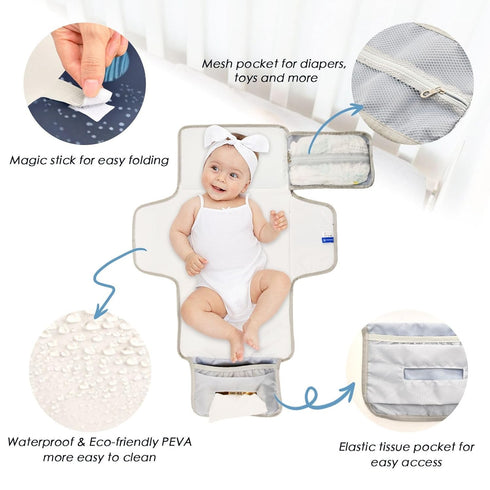 Kigai Blue Space Theme Portable Diaper Changing Pad, Travel Diaper Changing Pad for Newborn, Foldable Waterproof Baby