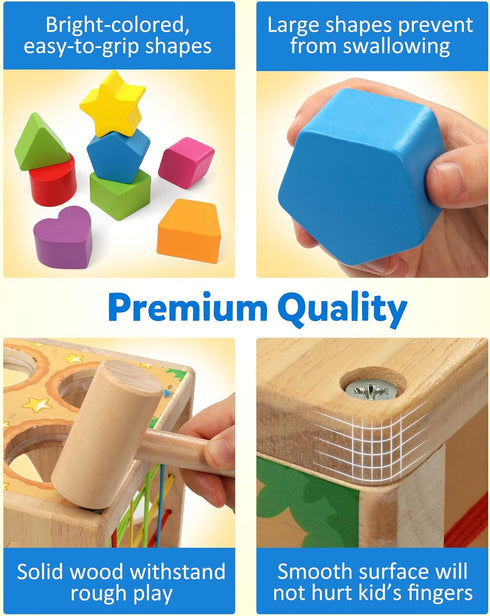 18 Coogam Wooden Montessori Toys for Toddlers, Shape Sorting Cube Fine Motor Skills Game for Year Old Month+ Baby Boys
