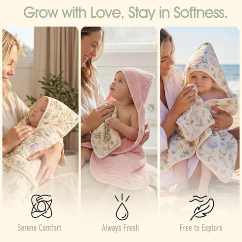 4-Piece Set (32x32 inches) Ultra Soft Muslin Baby Towel - Ideal for Bath & Beach