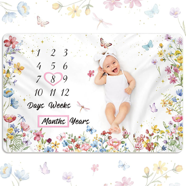 Nuanchu Baby Monthly Milestone Blanket Baby Girl Boy 60" x 40" Soft
