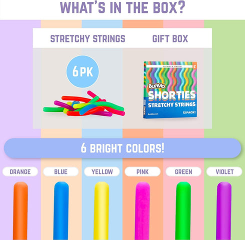 BUNMO Stretchy Strings, Sensory Toys for Toddlers 1-3, Fidget Toy for Anxiety & Stress Relief, Mini Smooth 12pk
