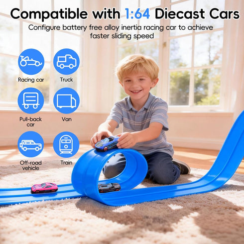 SENVIA 15 3+, 1/64th Flexible Ft Race Track for Kids Age Rolls Up Portable Car Track Compatible with Diecast Cars, Long