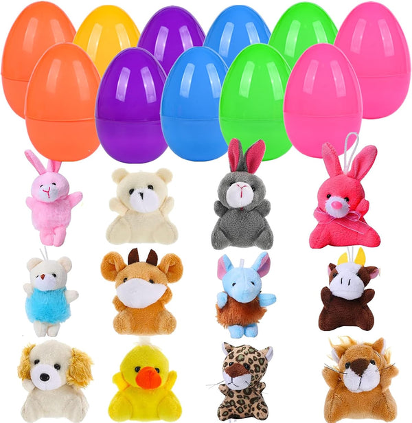 12 PCS Easter Eggs Filled with Mini Plush Animal Toys, Easter Basket