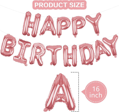 Happy Birthday Balloons Banner - Rose Gold 16 Inch Mylar Foil Letters | Inflatable Party Decor for Kids and Adults |
