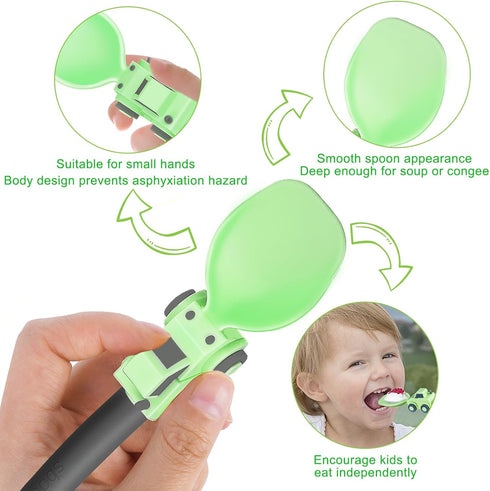 Construction Toddler Utensils, Portable Forks and Spoons Set for Ages 1-5, Green