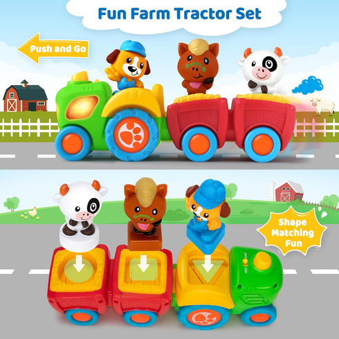 1 2 3 Set 3 12 18 24 Animal Farm Tractor Toy for Toddler Years Old, Musical Tractor with Farm Animals, Montessori
