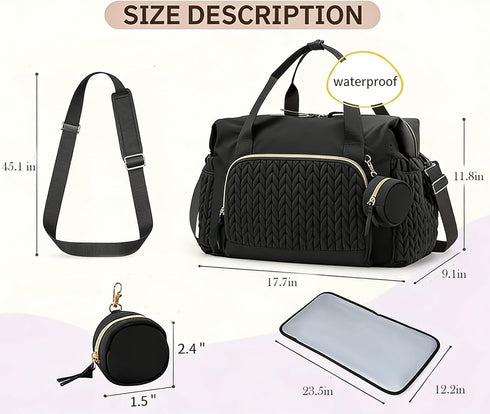 QualfsTerric Mommy Nappy Diaper Bag Multifunctional Large Capacity Tote with Pacifier Case Waterproof Baby Changing