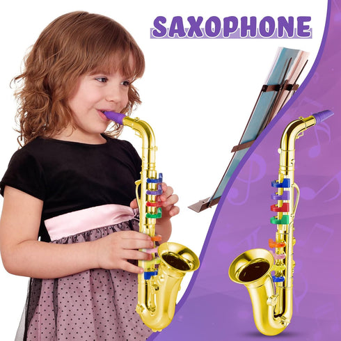 Lewtemi Gold Saxophone Musical Instruments Toy for Kid Toddler Fake Plastic Preschool Music Toy Gift Portable Wind