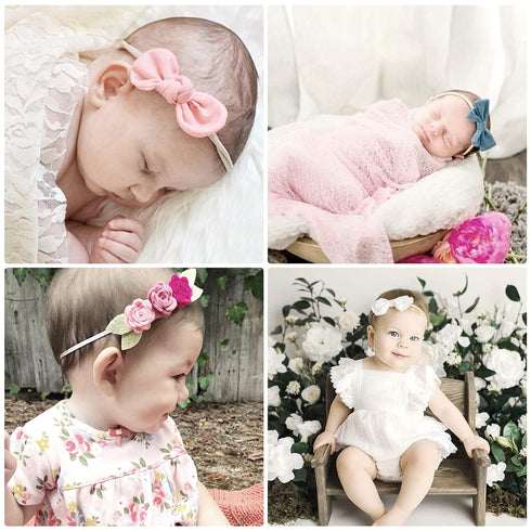 DRESHOW BQUBO Baby Girl Bows and Headbands, Soft Nylon Hairbands Elastics Handmade Girls Flower Hair Accessories, 10