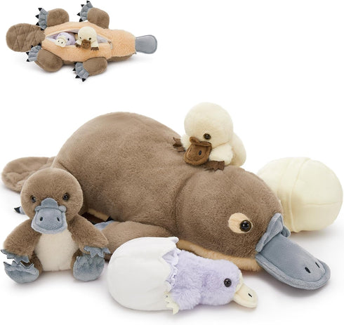 Tezituor 21" Platypus Stuffed Animal with 3 Babies & 2 Eggs, Cute