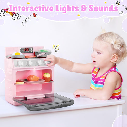 Playset, Set 11 Set 3+ PLAY Toy Oven Kids Kitchen Kids Play Kitchen with Accessories, Realistic Cooking Sounds Lights