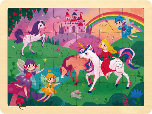 24 Piece Wooden Jigsaw Puzzles for Kids Ages 3-5, Unique Shape Fairy Princess Puzzle for Toddlers with Tray