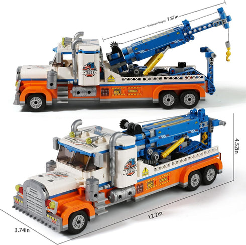 Tow Truck Building Block Set, Road Rescue Vehicle with Crane Toy Model, City Crane Construction Kit for Kids