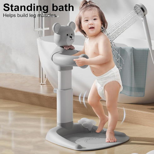 loyliawa Adjustable Baby Shower Stand with Anti-Slip Base, Huggable Bear Bath Support, Portable Baby Shower Stand, Bath
