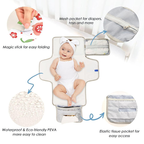 Portable Changing Pad for Baby - Strawberry Waterproof Diaper Changing Mat Travel Changing Pad with Built-in Pillow