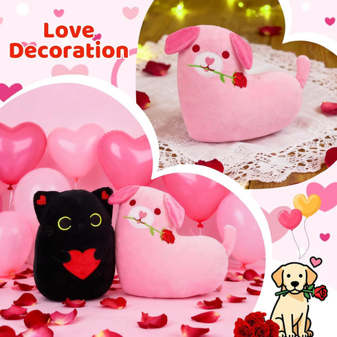 8inch Valentine's Day Gifts for Girls Her Wife, Pink Love Heart Dog Plush Valentines Stuffed Animal with Rose Cute