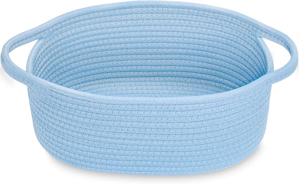 ABenkle Small Woven Basket, 12"x 8" x 5" Cute Rope Storage Basket for Cat Dog Toys, Decorative Gift Basket (Blue)