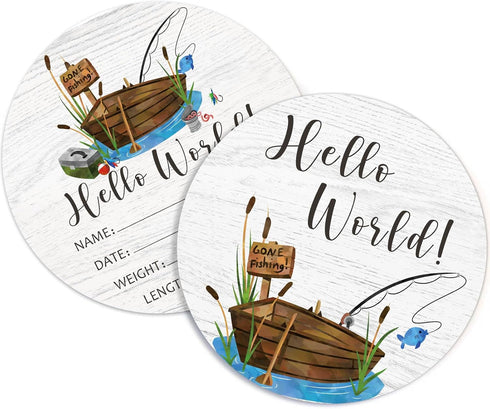 Yuzioey Birth Stat Sign for Newborn, Fishing Baby Announcement, Gone Fishing Hello World Name Sign for Hospital, Gift