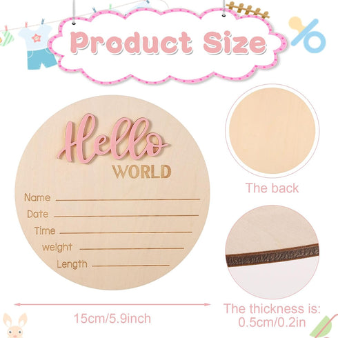 NQEUEPN 5.9in Baby Announcement Sign, Wooden Hello World Newborn Signs Birth Announcement Sign Welcome Name Plaques
