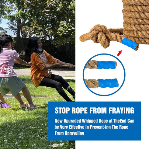 GOTHINK 50 FT Tug of War Rope Set for Kids, Soft Natural Jute Fiber Rope with Red Flag for Outdoor Games