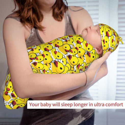 Nanyizly Set 0-6m Yellow Rubber Cute Duck Newborns Beanie Swaddle Blanket Baby Receiving Blankets for Infant Boy Girl
