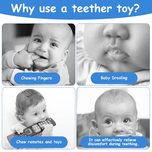 Silicone Baby Teething Toys, Cell Phone Teether Toys with Pacifier Clip, 0-12 Months, BPA Free/Freezable (Black)