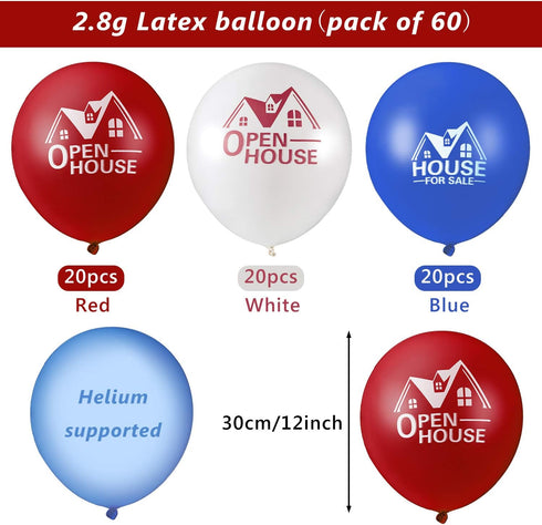 Gejoy 60 Pieces Open House Balloons, 12 Inches Latex Balloons for Real Estate Supplies and Yard Sign