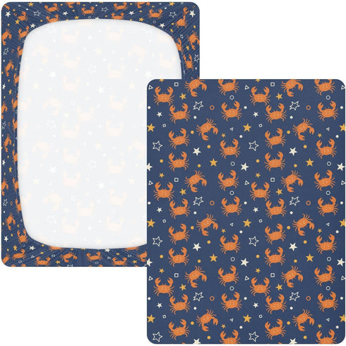 Jynexis 52x28 Crabs Stars Blue Pattern Baby Crib Sheets, Cotton Fitted Crib Sheet, Soft Breathable, Fits Standard