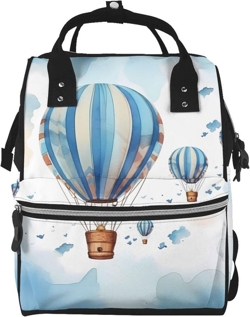 HCBPWVQA Blue Hot Air Balloon Diaper Bag with Changing Pad and Pacifier Holder,