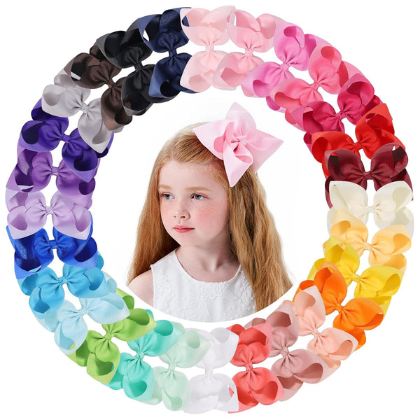 Choicbaby 28pcs 6 Inch Hair Bows for Girls, Large Hair Bows with Alligator Clips, Toddler Accessories