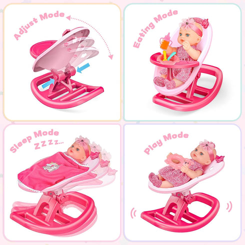 Playset Set 2 1 13 Inch 3+ deAO Baby Doll Baby Doll Crib Bed Adjustable in Baby High Chair and Rocking Bed, Baby Doll