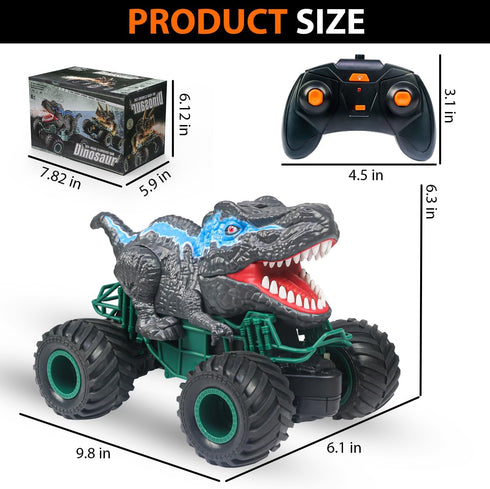 2.4GHz 3 4 5 6 7 8-12 Dinosaur Remote Control Car, RC Mega Monster Truck Toys for Toddlers, Dinosaur Toys with Light