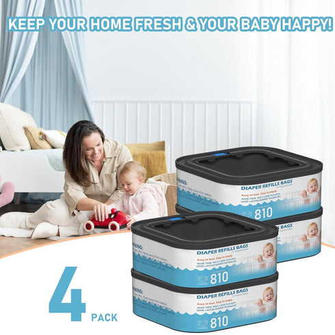 Fununcat 810 4 Packs Jumbo Square Refills Disposal Bags Refill Compatible with Diaper Genie Classic, Compact and Select