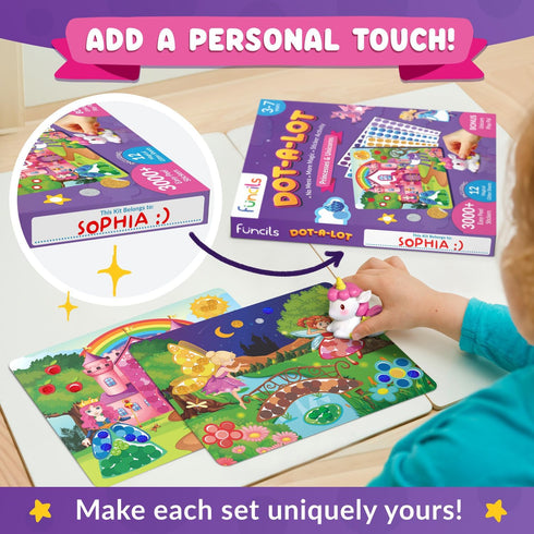 Funcils Dot Art Activity - Unicorn & Princess Sticker Art Kit for Kids, Toddler Craft Supplies for Ages 3-7
