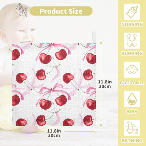Msyxl 3 Pack 12x12in Watercolor Cherry Pattern Baby Washcloths Soft Face Towel Absorbent Bath Wash Cloths for Newborn