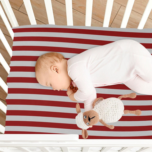 Pigsaly 27x39 Inch Crib Sheets Dark Red Grey Vertical Stripes Baby Sheet for Standard Crib Mattress Boys Girls Toddler