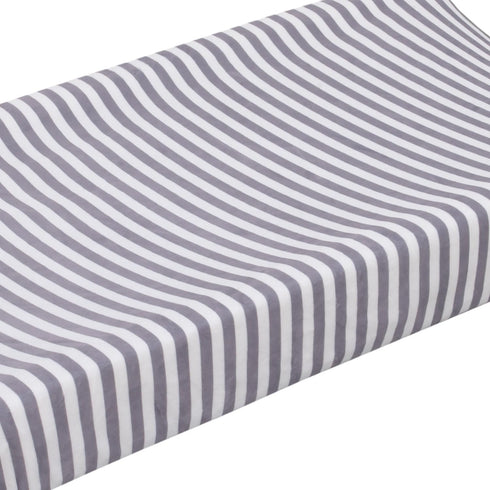 Little Love by NoJo Roarsome Lion - Grey, White Stripe Plush Changing Pad Cover with Yellow Lion Applique, Grey, White