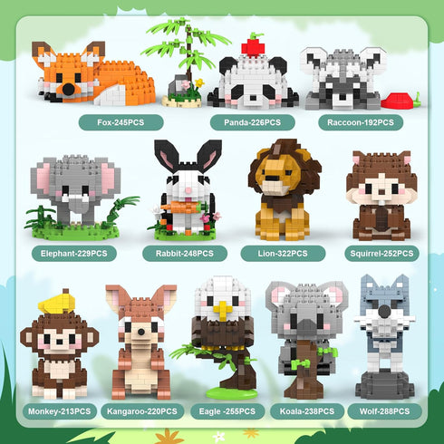 12 Pack Sets, 14+ HIGH GODO Animal Party Favors Building Mini Animals Building Blocks Decor Model Kits, Goodie Bags