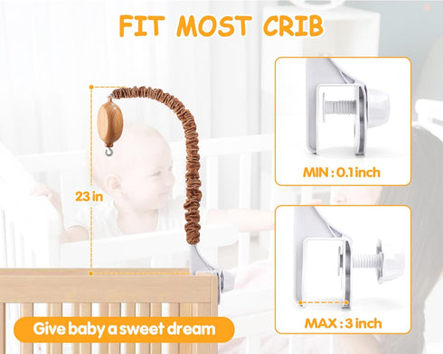 23 Inch 9 Crib Mobile Arm with Music Box - Imitation Wood - Mobile Arm for Crib - Crib Mobile Motor Battery Operated