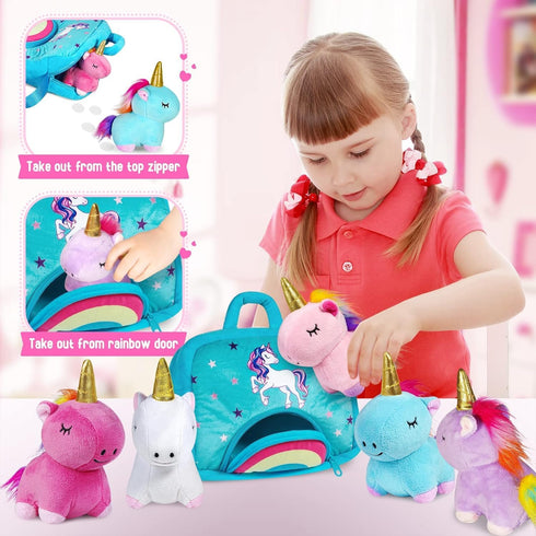 18 5 Set, 2 3 4 5 6 7 8 KMUYSL Toys for Months+ Year Old Girls, Plush Stuffed Animal with Unicorn Babies in Plush Bag