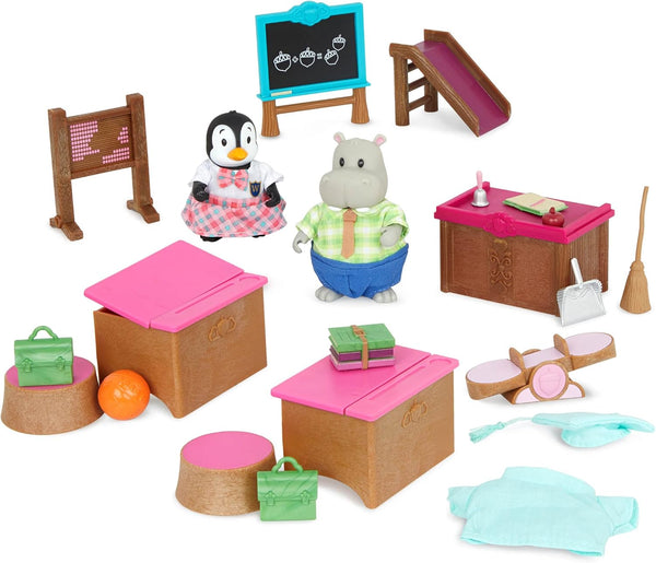 Lil Woodzeez Dollhouse Classroom & Playground Playset - Toy School Set with 2 Doll Figures for Kids 3 Years +