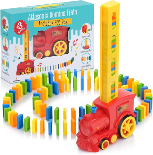 300 Pcs Domino Train Set - Automatic Rally Setter for Ages 4-10, Montessori Toy with Colorful Tracks