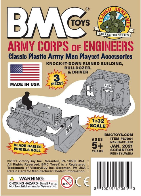 BMC Bulldozer Building Playset - Classic Army Corps of Engineers Plastic Army Men