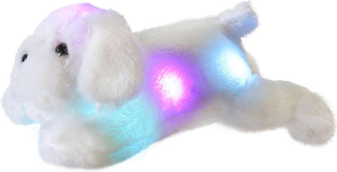 WEWILL 18'' Light up White Puppy Dog LED Stuffed Animal with Colorful