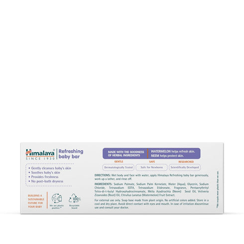 4.41 oz (125g) 3 Pack Himalaya Refreshing Baby Bar, Gentle Herbal Cleanser for Babys Delicate Skin, Soothes