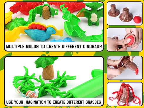 Dinosaur Color Dough Toys, 37 PCS Dino Theme Color Tools and Molds Accessories for Boys Girls Christmas Party Gift